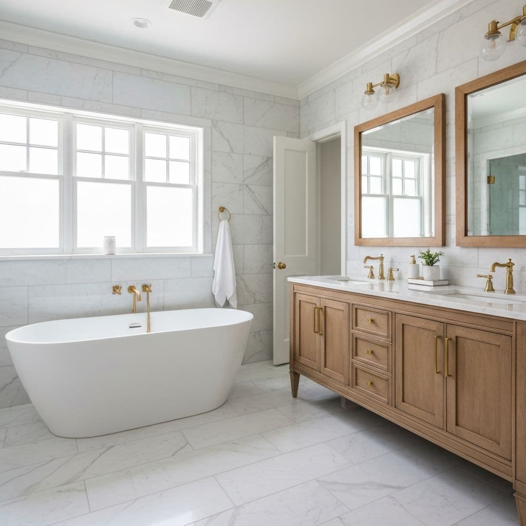 Luxury bathroom renovation with custom vanity and tile work by PSD Renovations