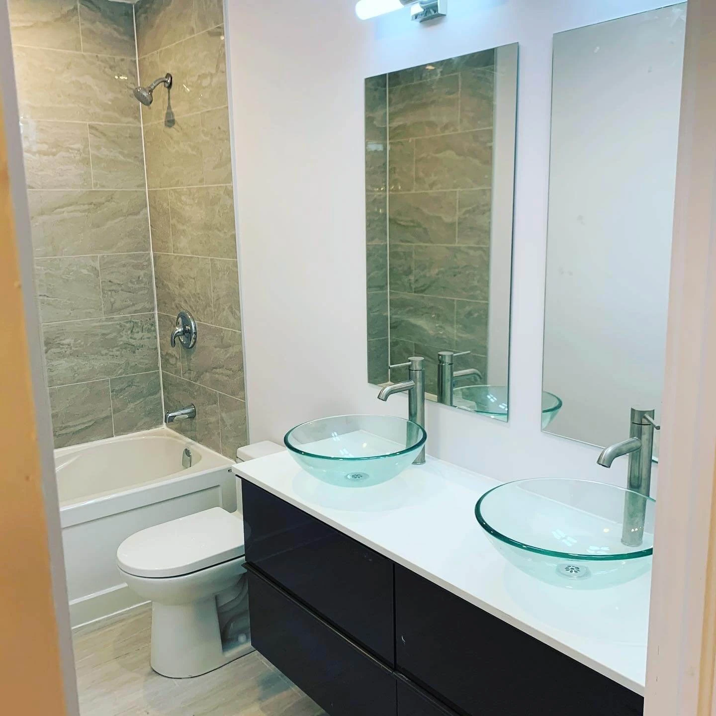 Modern bathroom with double sinks
